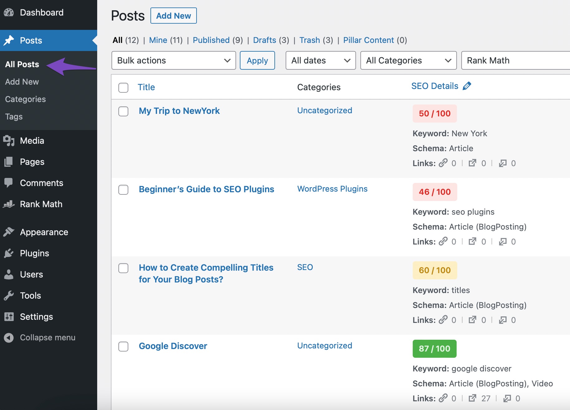 Open posts in WordPress admin area