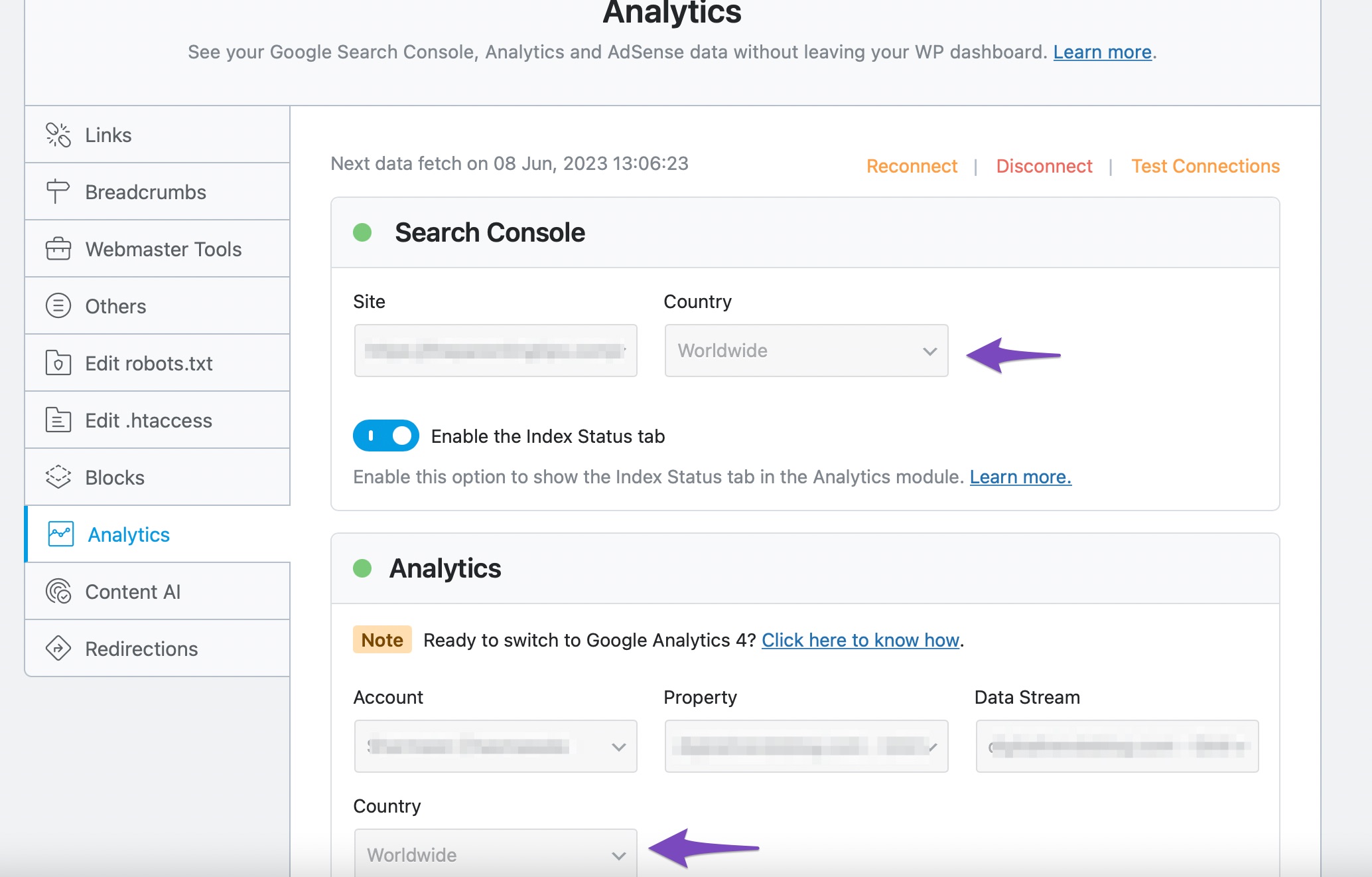 Country settings in Rank Math Analytics