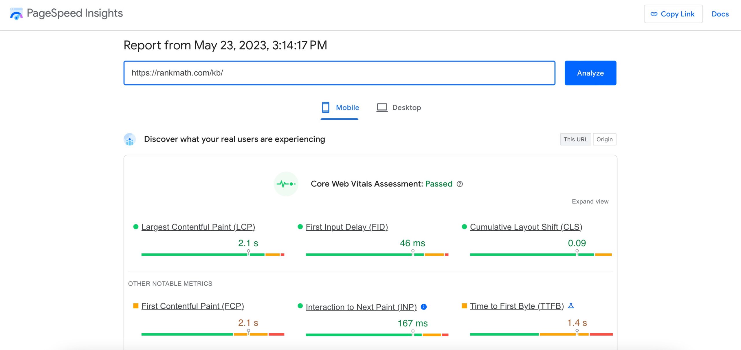 PageSpeed Insights speed testing