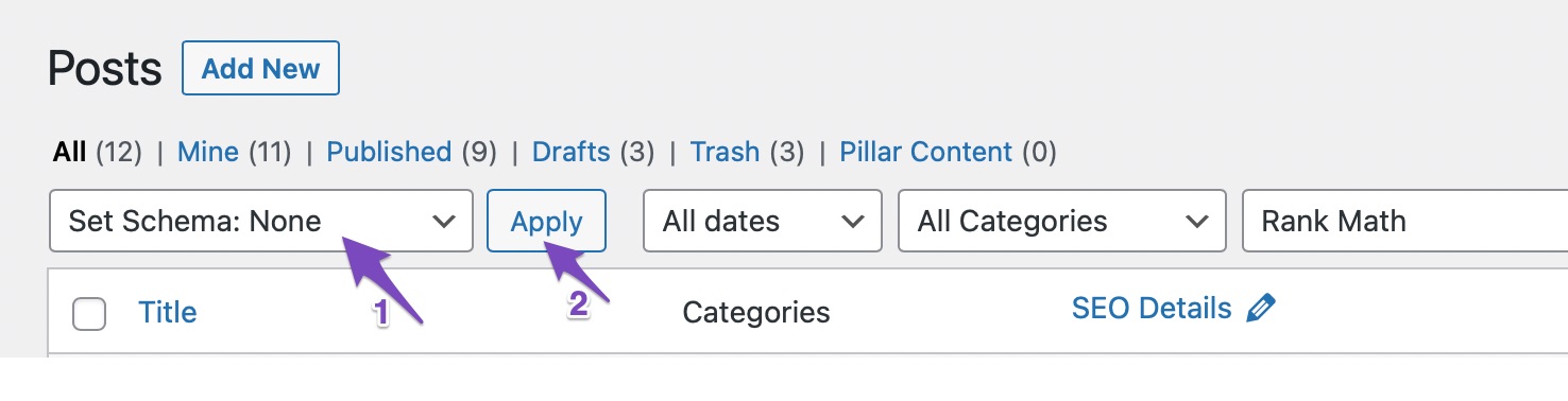 Set Schema to None with Bulk Actions