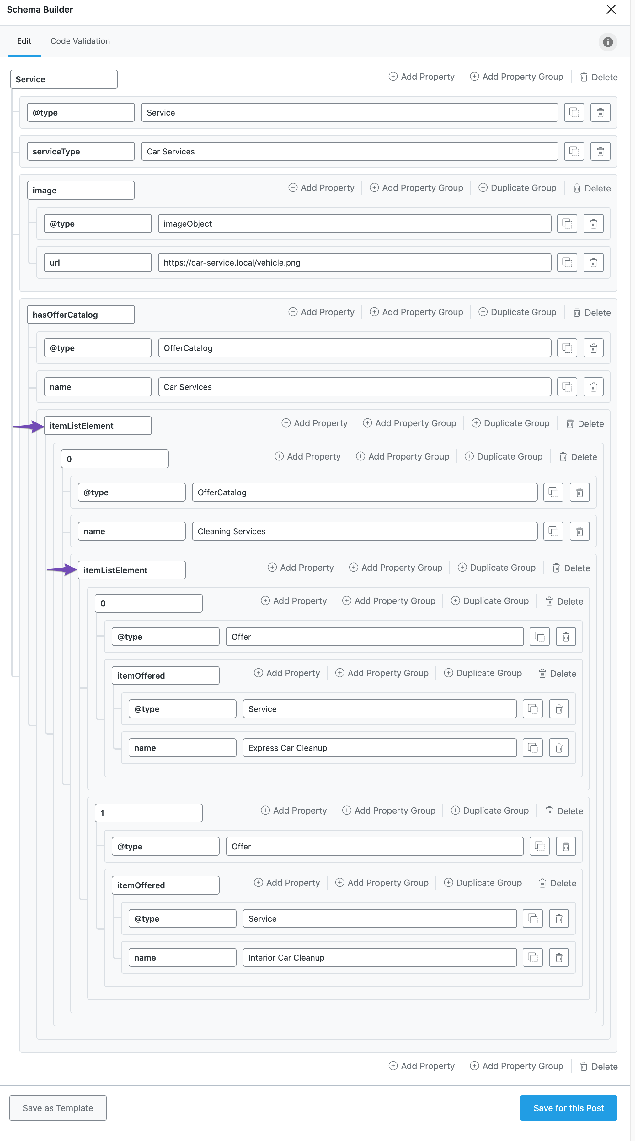 ItemListElement in offerCatalog