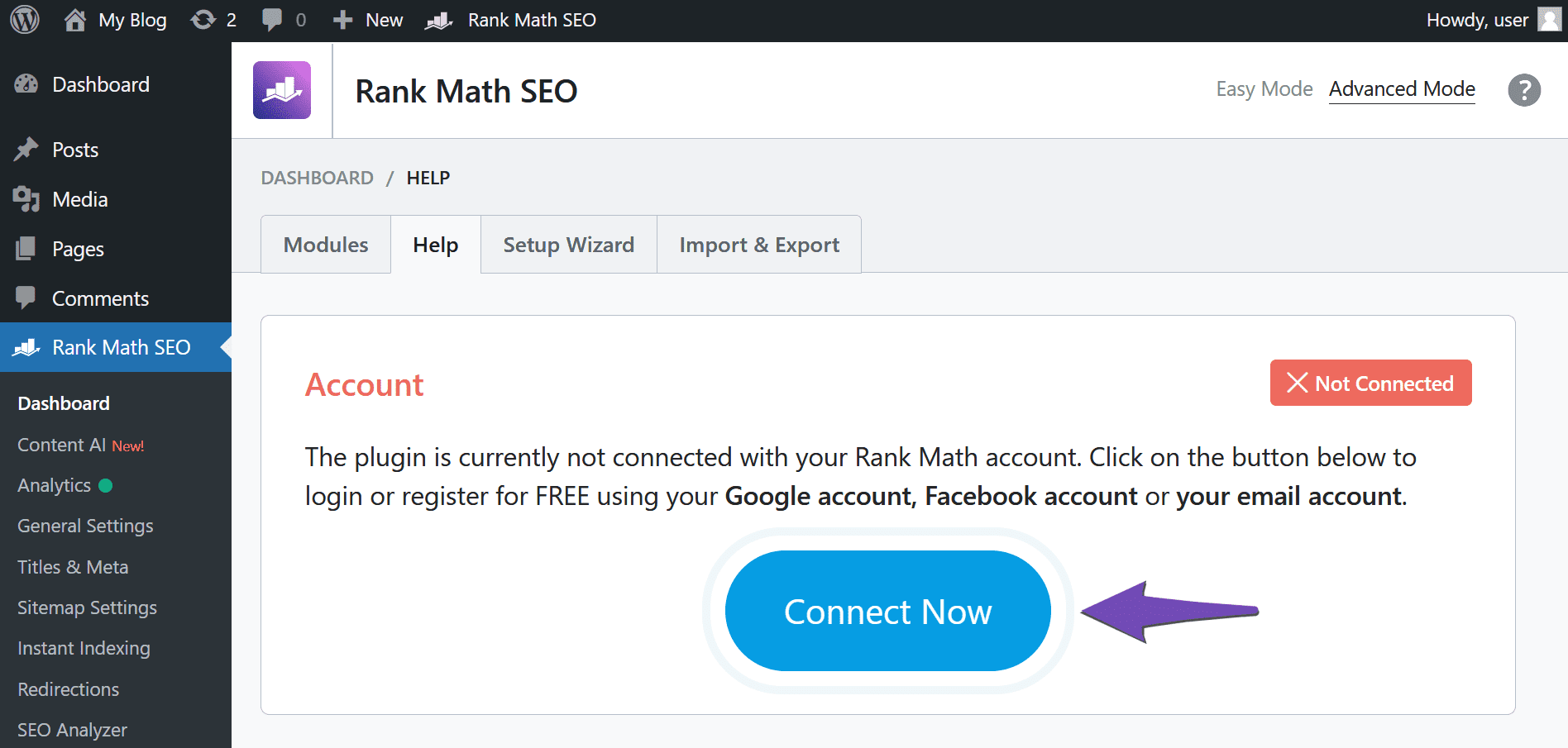 Click Connect Now on Rank Math