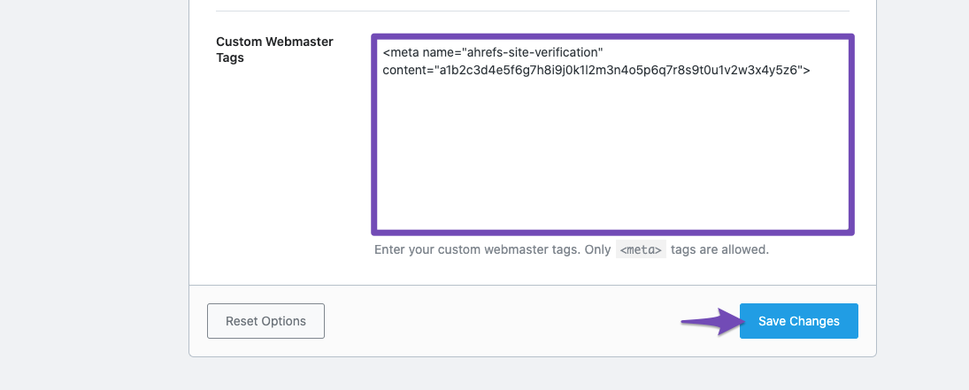 Custom Webmaster tags