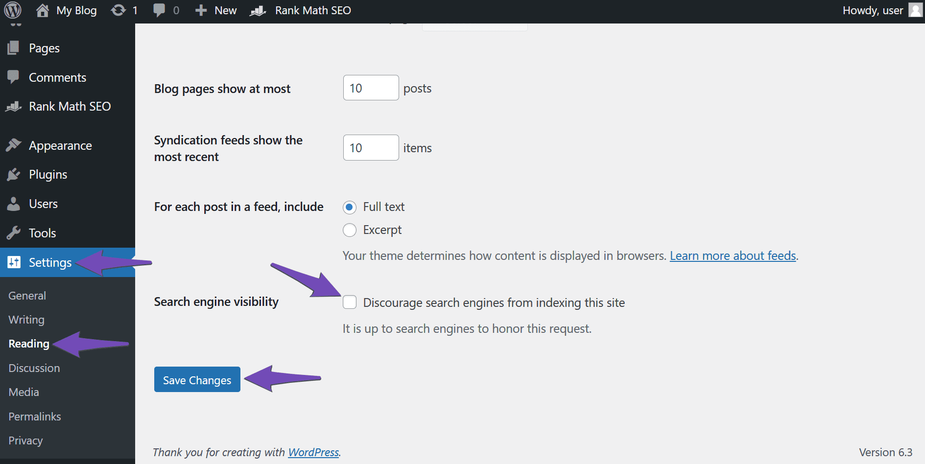 Deselect Search engine visibility