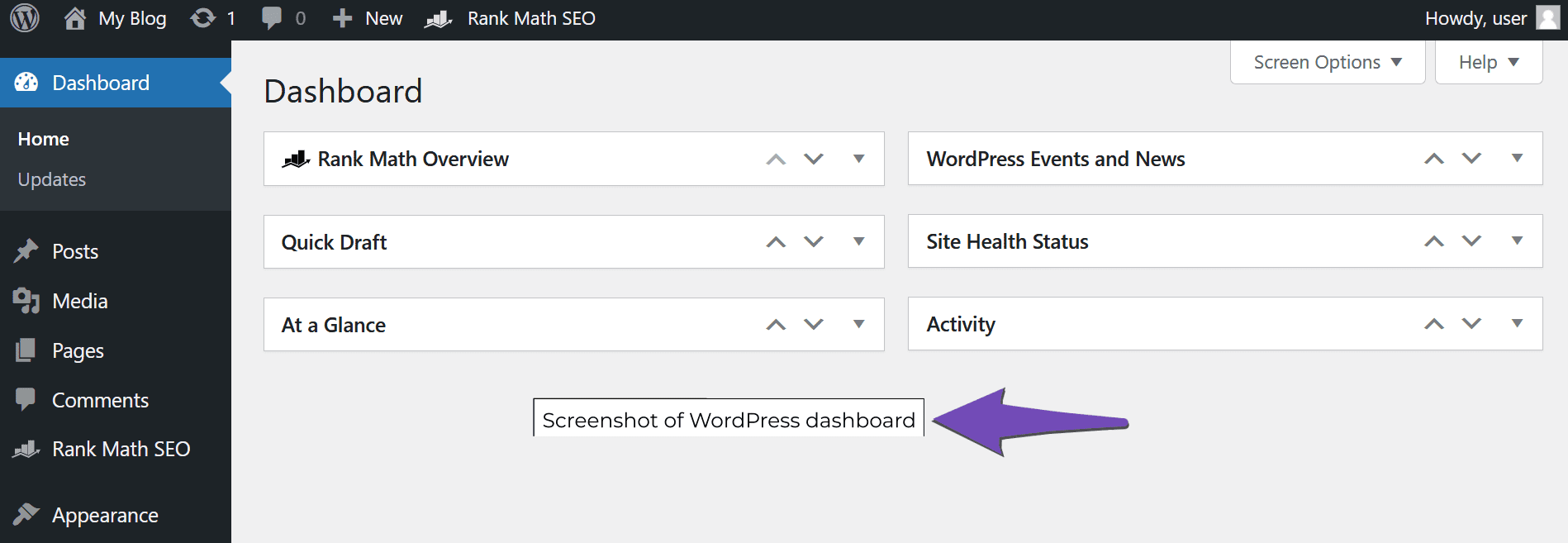 Screenshot of WordPress dashboard