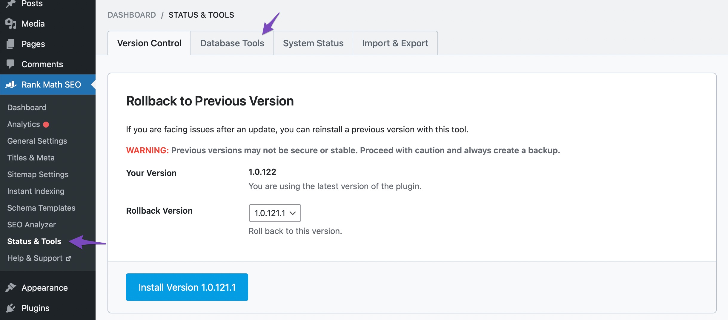 Rank Math Database Tools