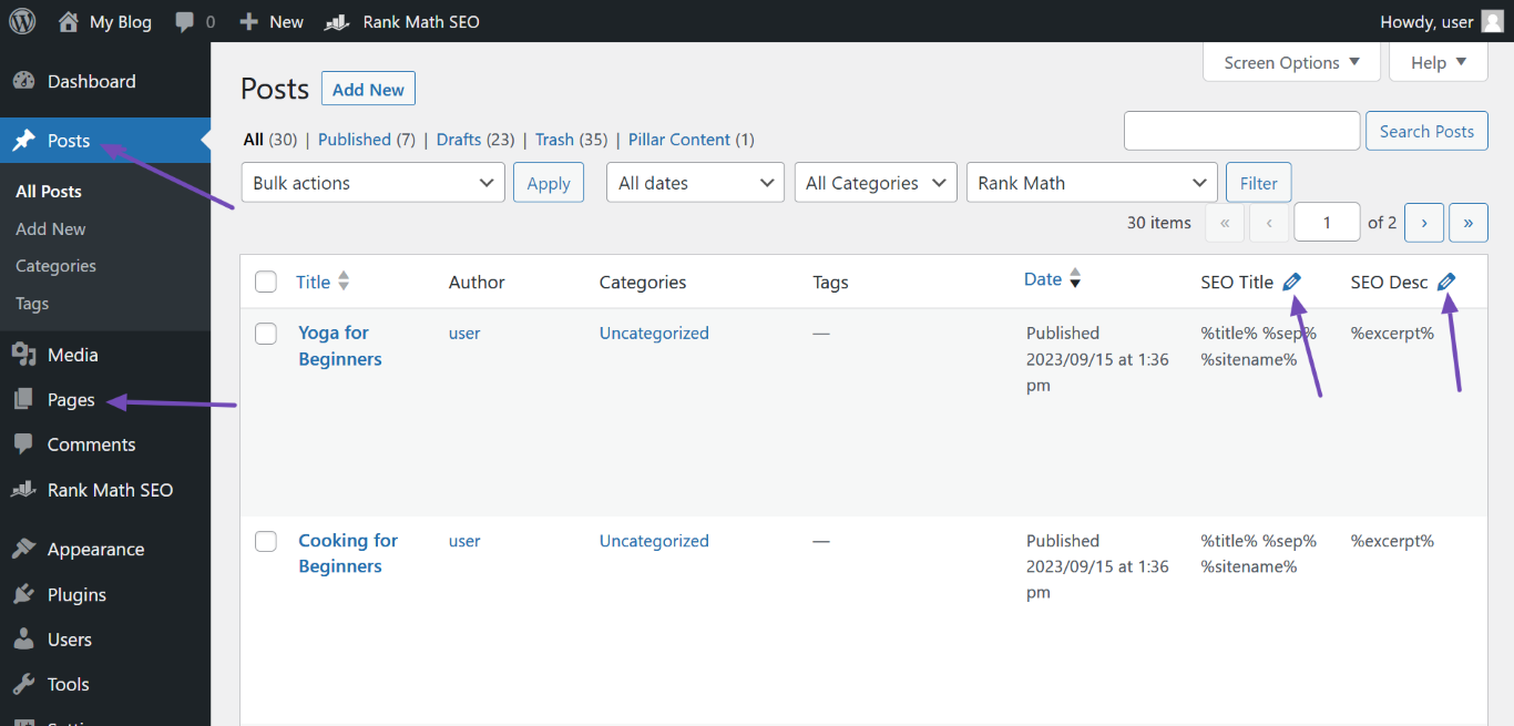 Click the Edit icons of the SEO Title and SEO Desc fields