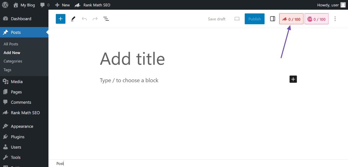 Click the Schema icon in the Block editor