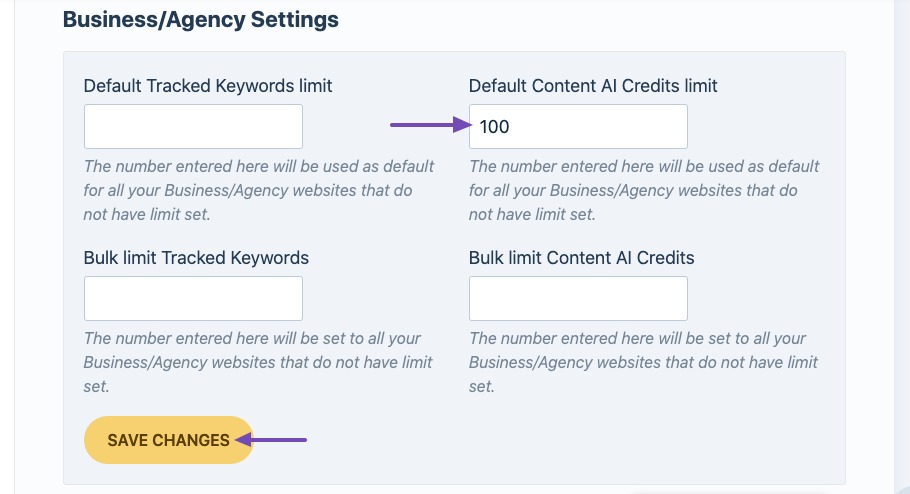 Default Content AI credits limit