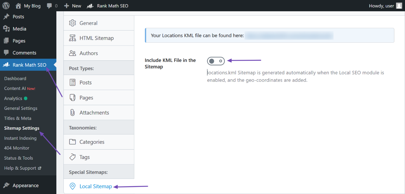 Disable the Include KML File in the Sitemap option