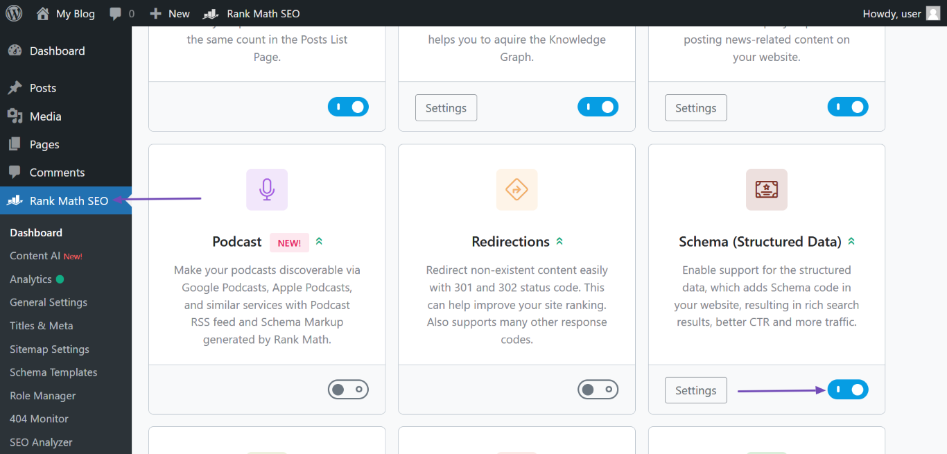 Enable Schema in Rank Math