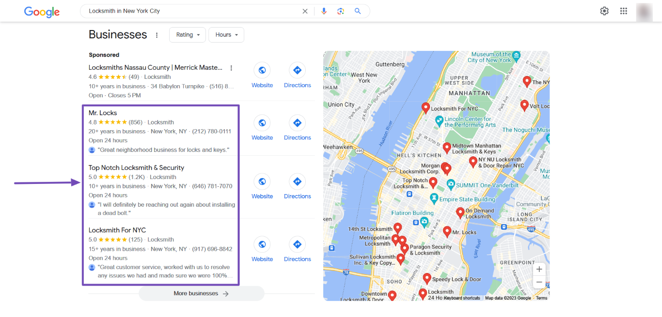 Local SEO results often display above regular search results