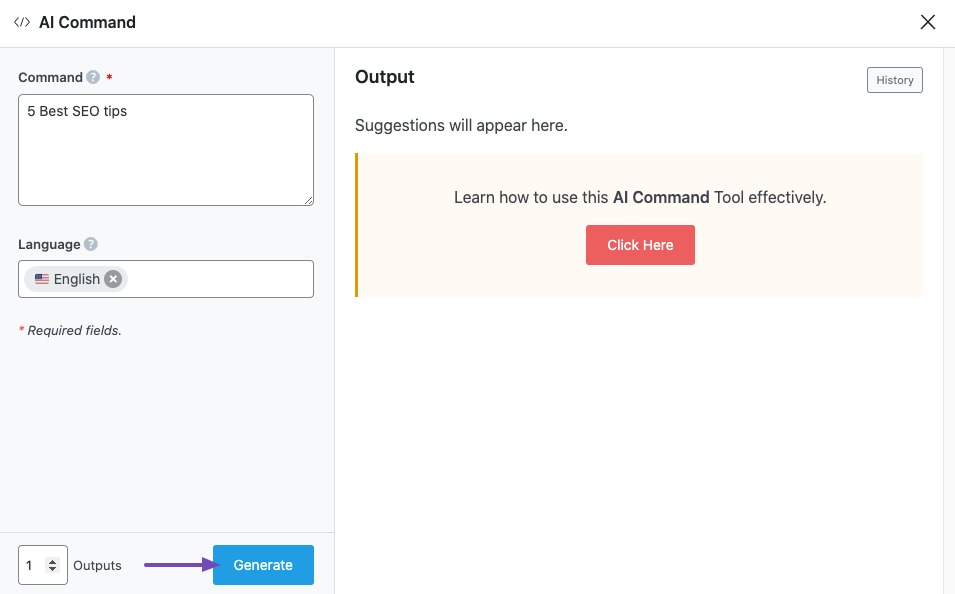 Generate output for AI command