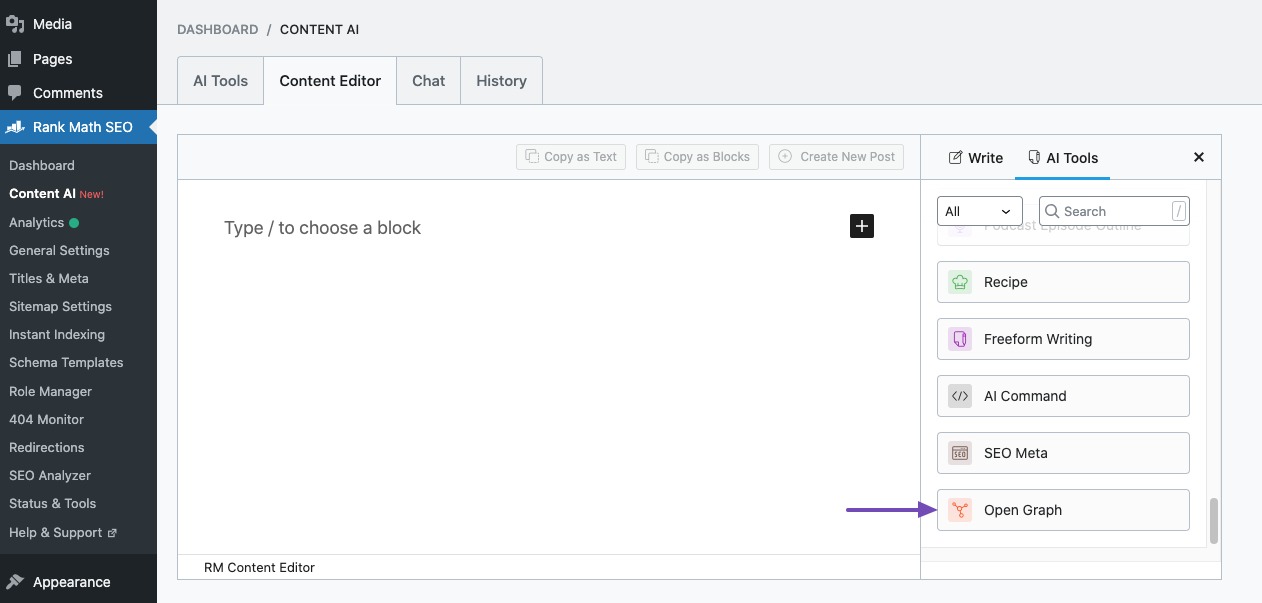 Navigate to Open Graph AI tool