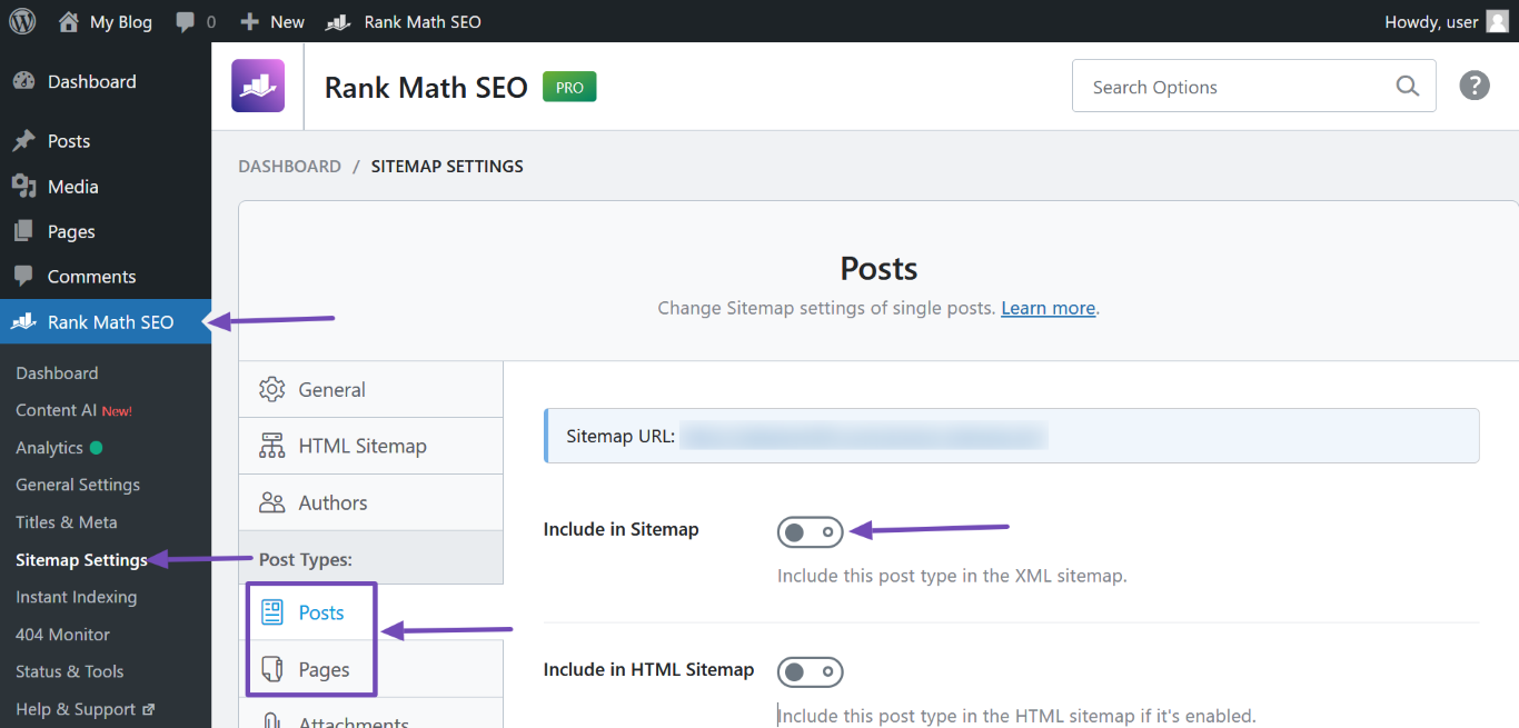 Navigate to Posts or Pages and disable Include in Sitemap