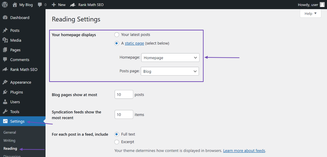 Navigate to Your homepage displays