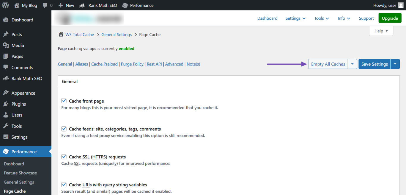 Navigate to the settings of your caching plugin