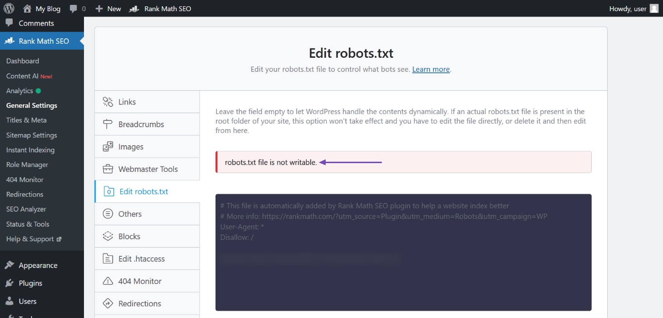 Robots.txt File Is Not Writeable