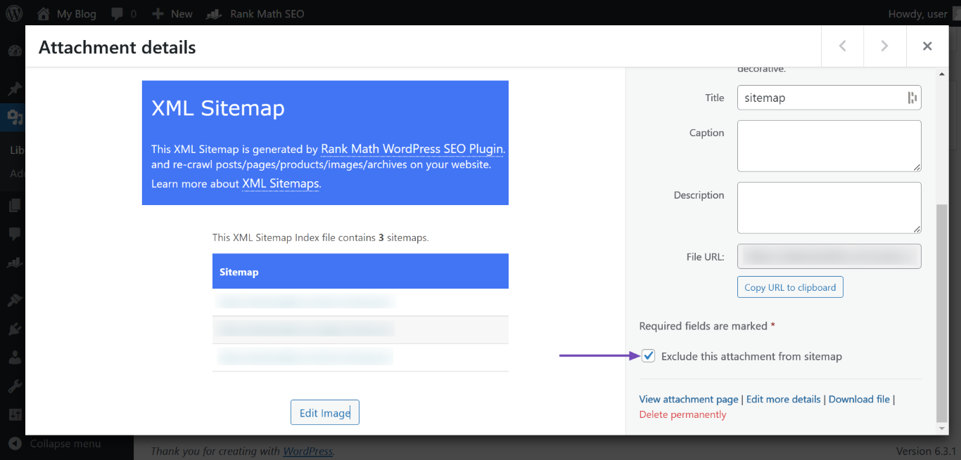 Select Exclude this attachment from sitemap