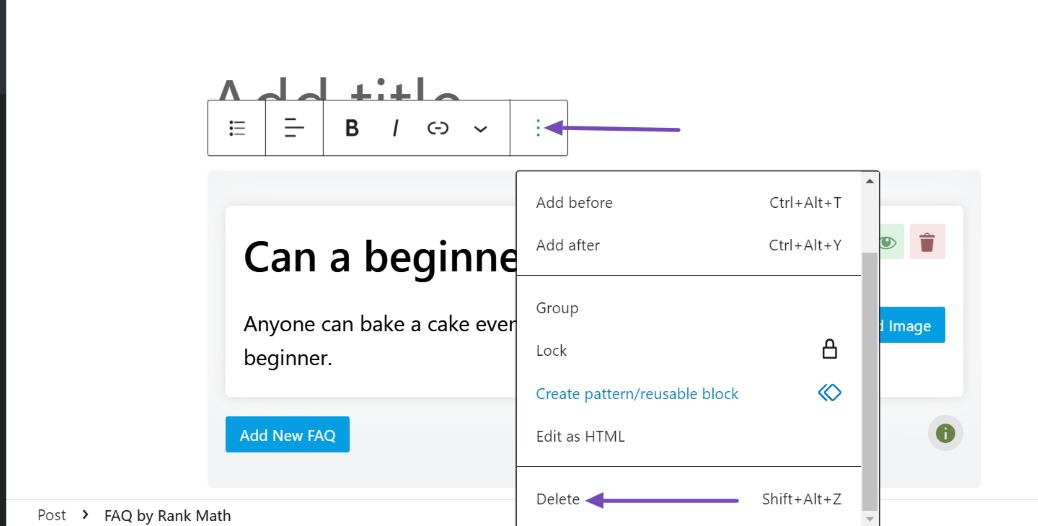 Select Remove FAQ by Rank Math