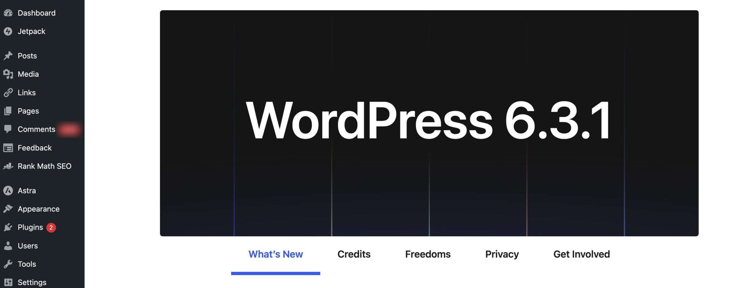 updated WordPress version