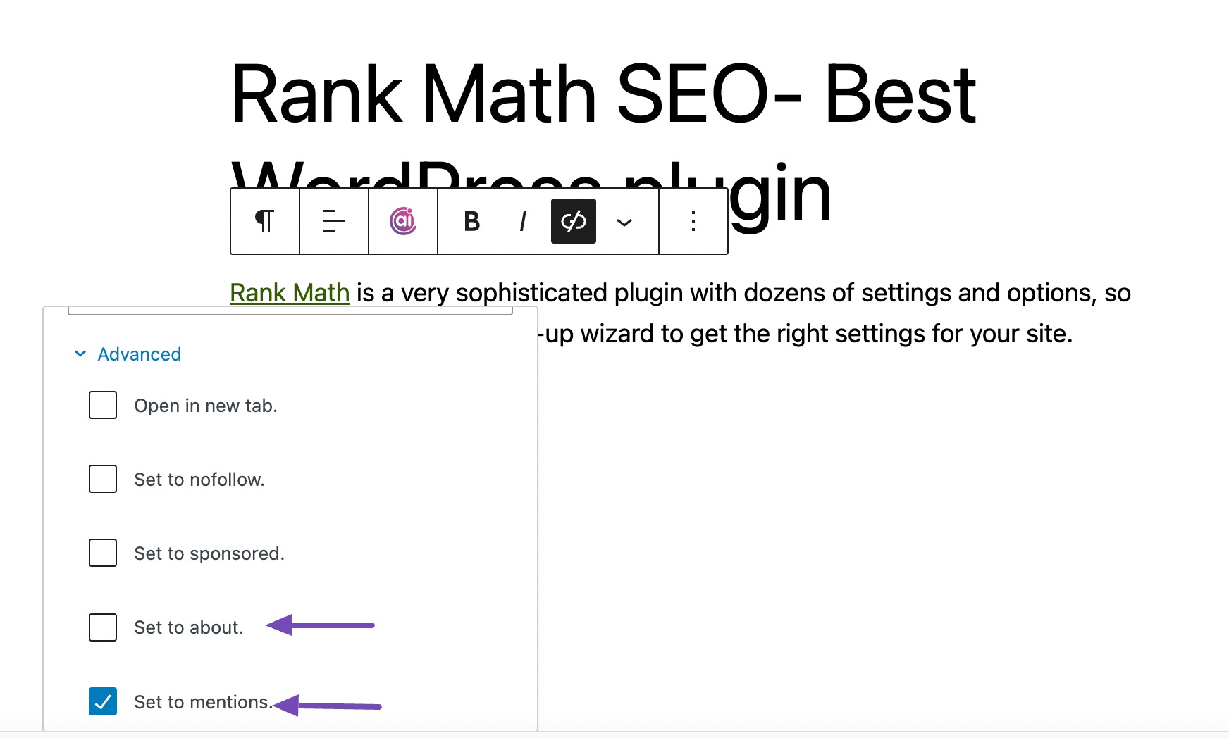 Set About and Mentions Schema in Rank Math