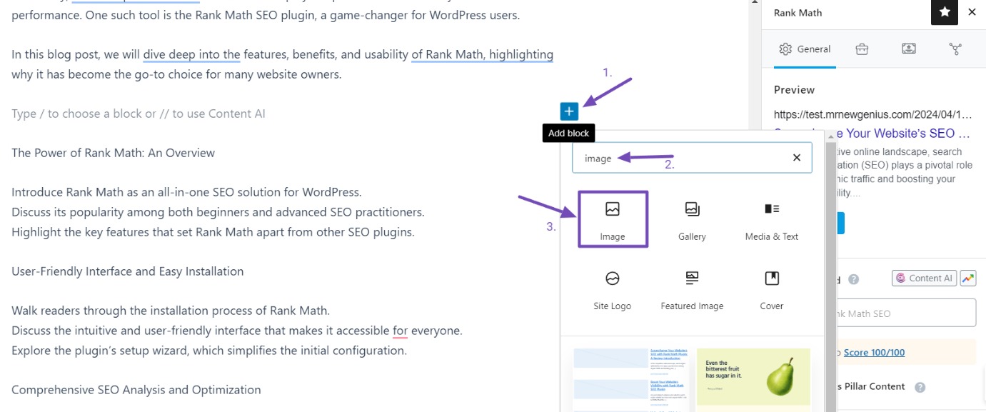 Selecting the Image block