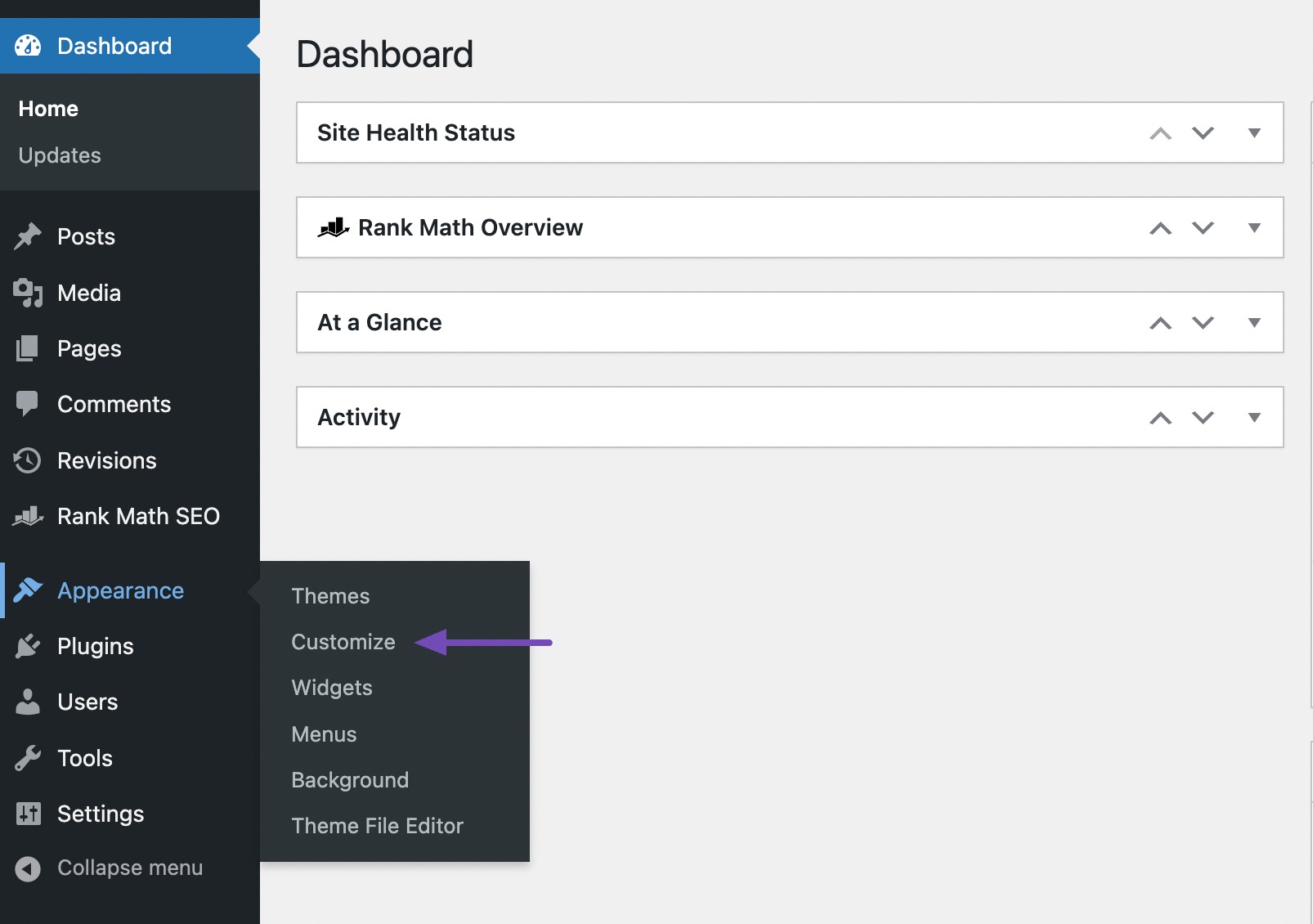 navigate to Customize settings