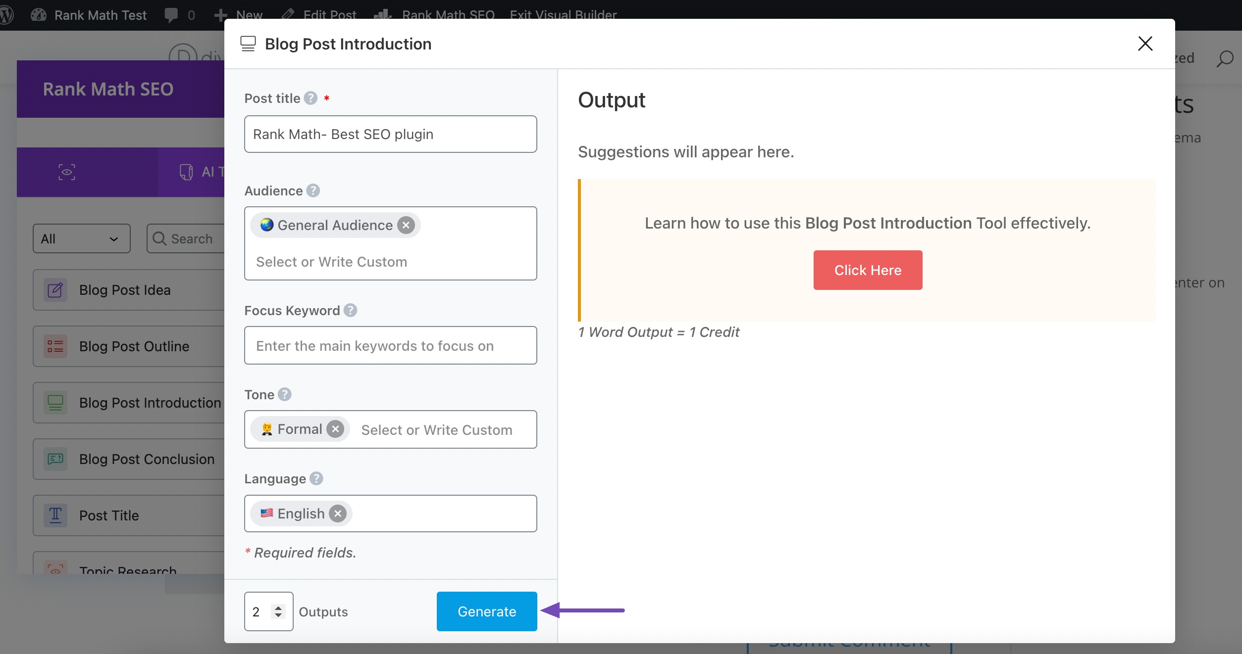 Using Introduction AI tool in Divi