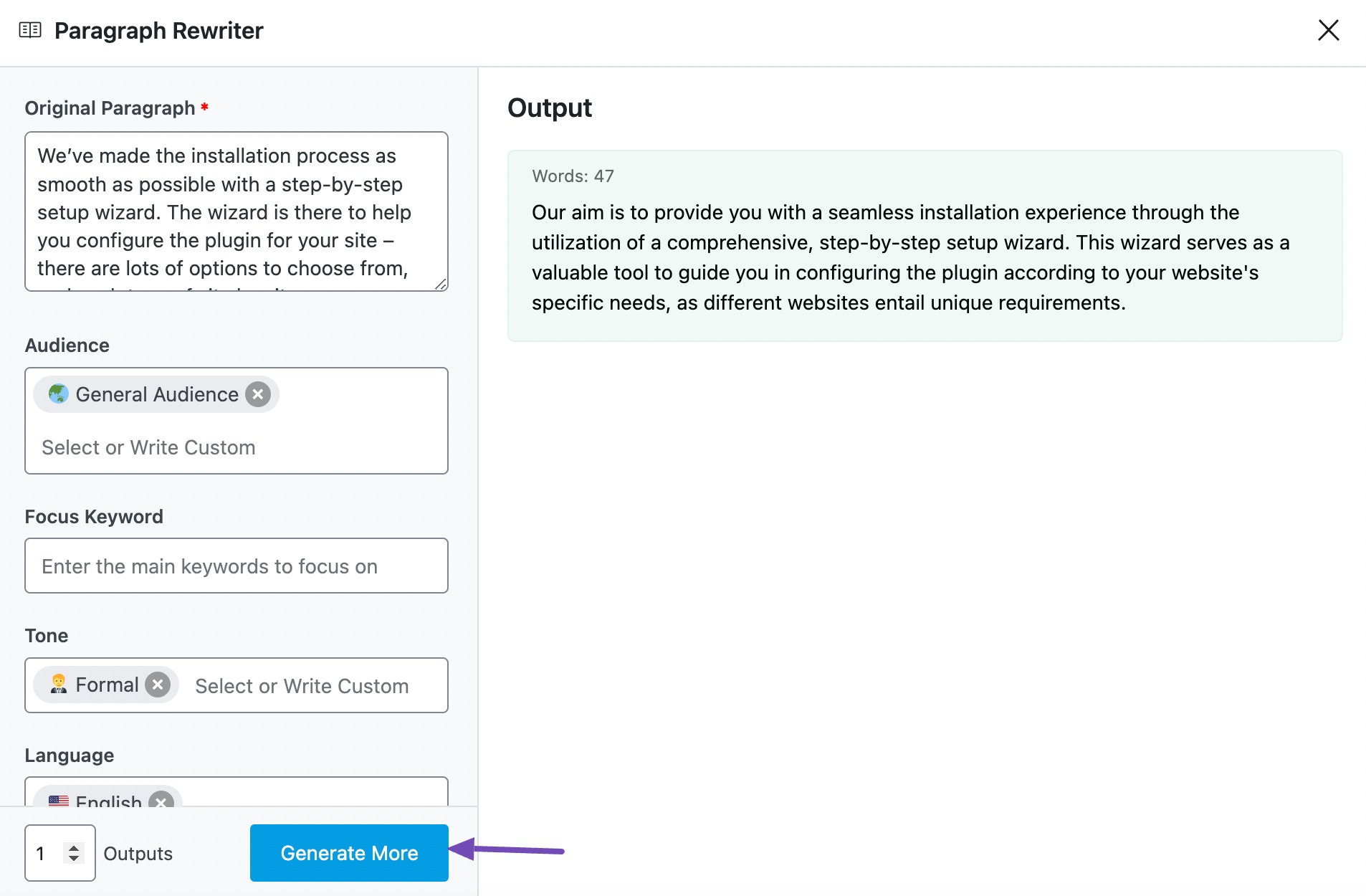 Generate more outputs in Paragraph Rewriter