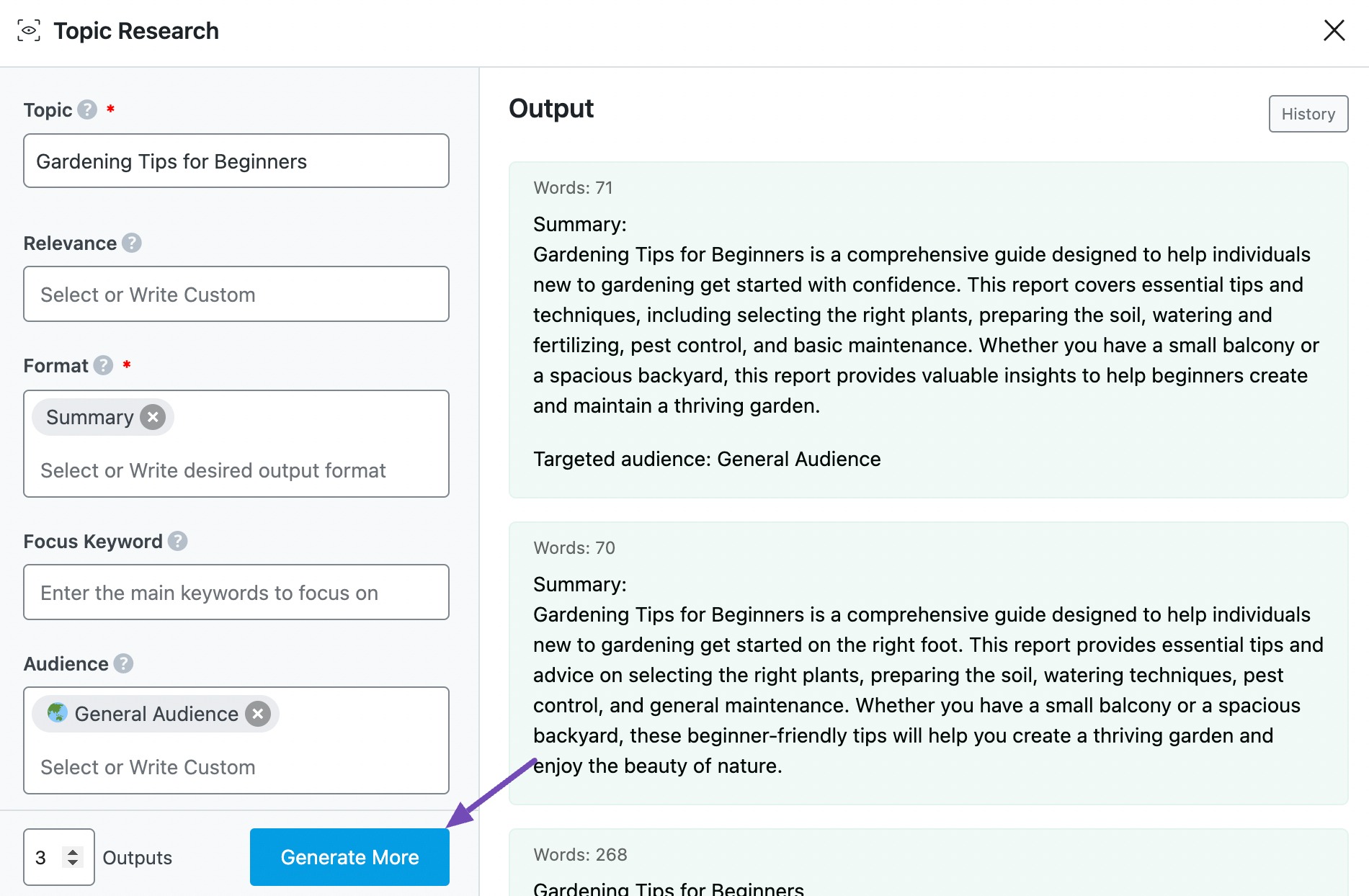 Generate more topic research output