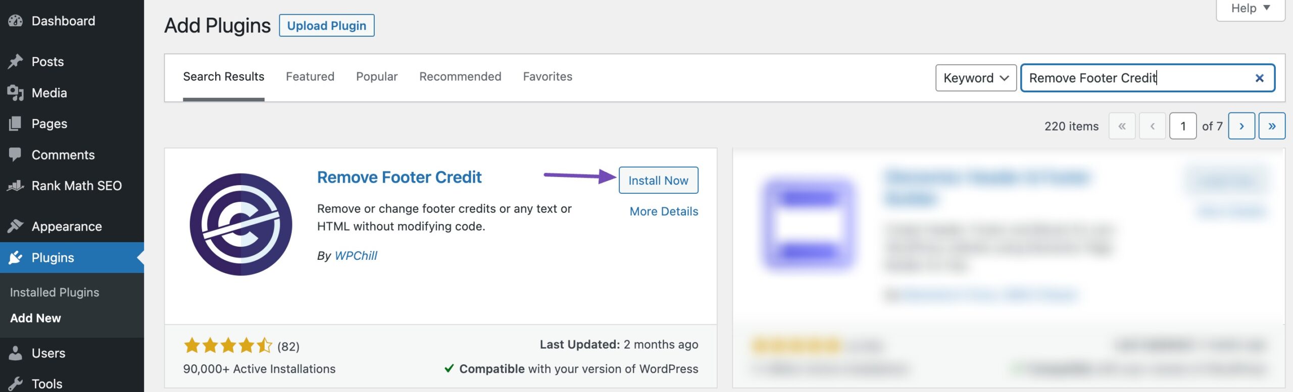 Install the Remove Footer Credit plugin