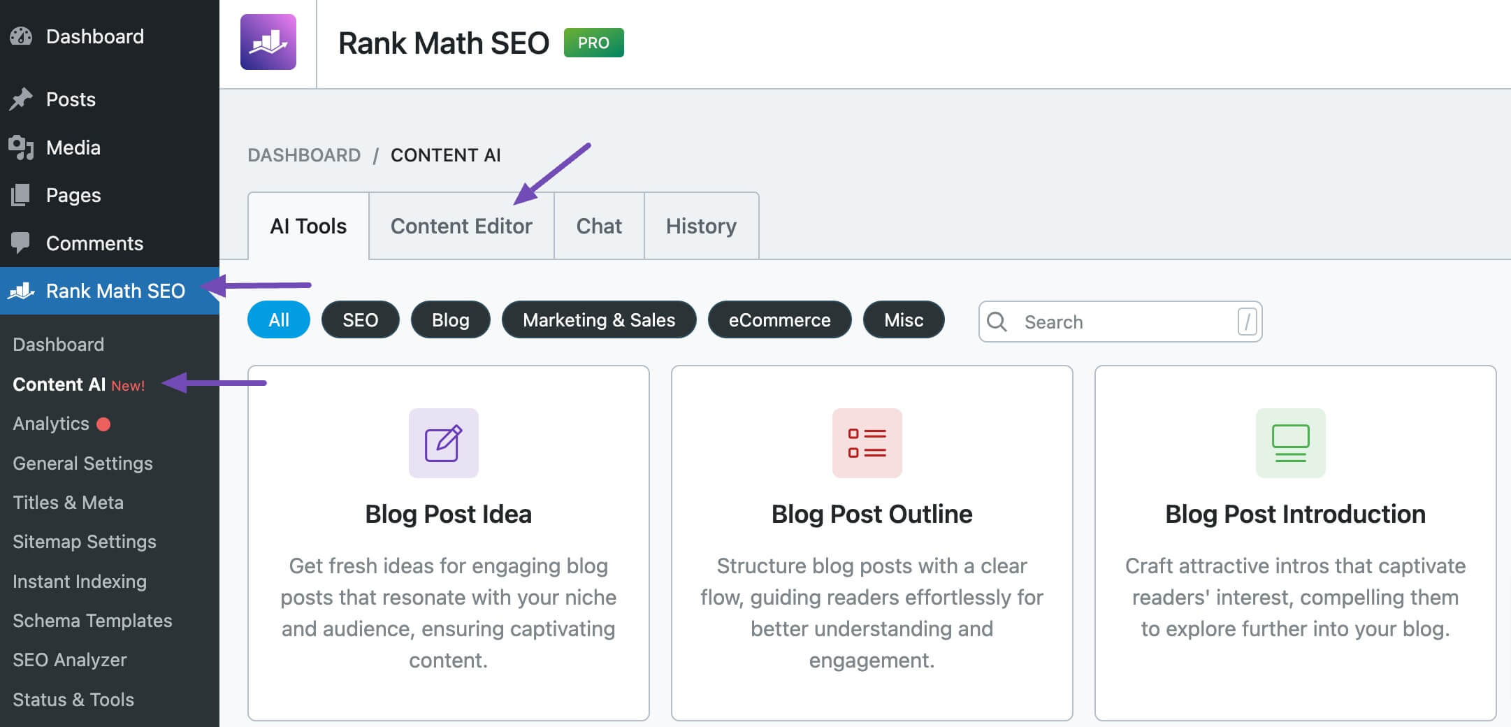 Navigate to the Content Editor