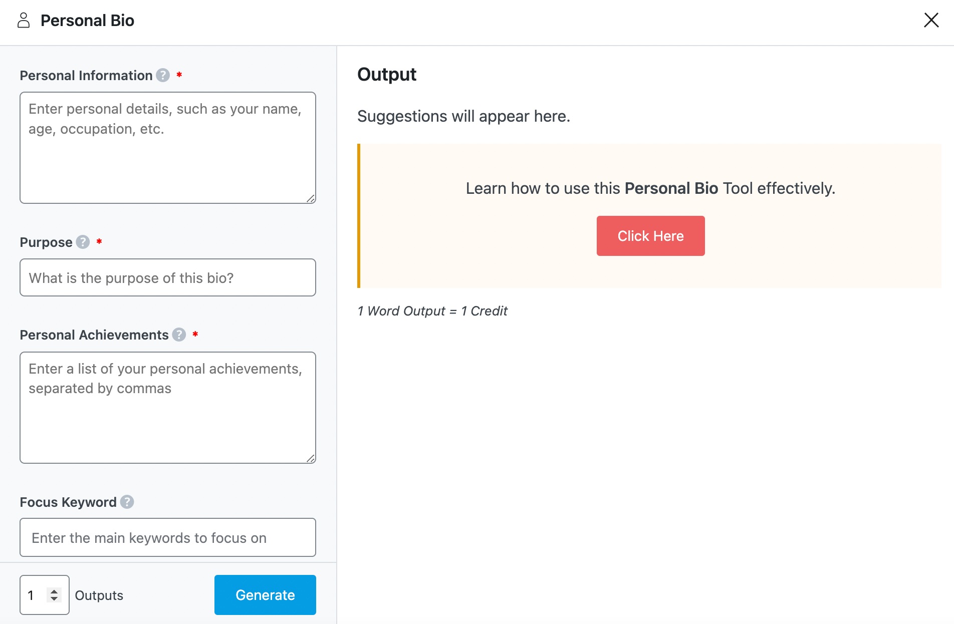 Personal Bio AI tool