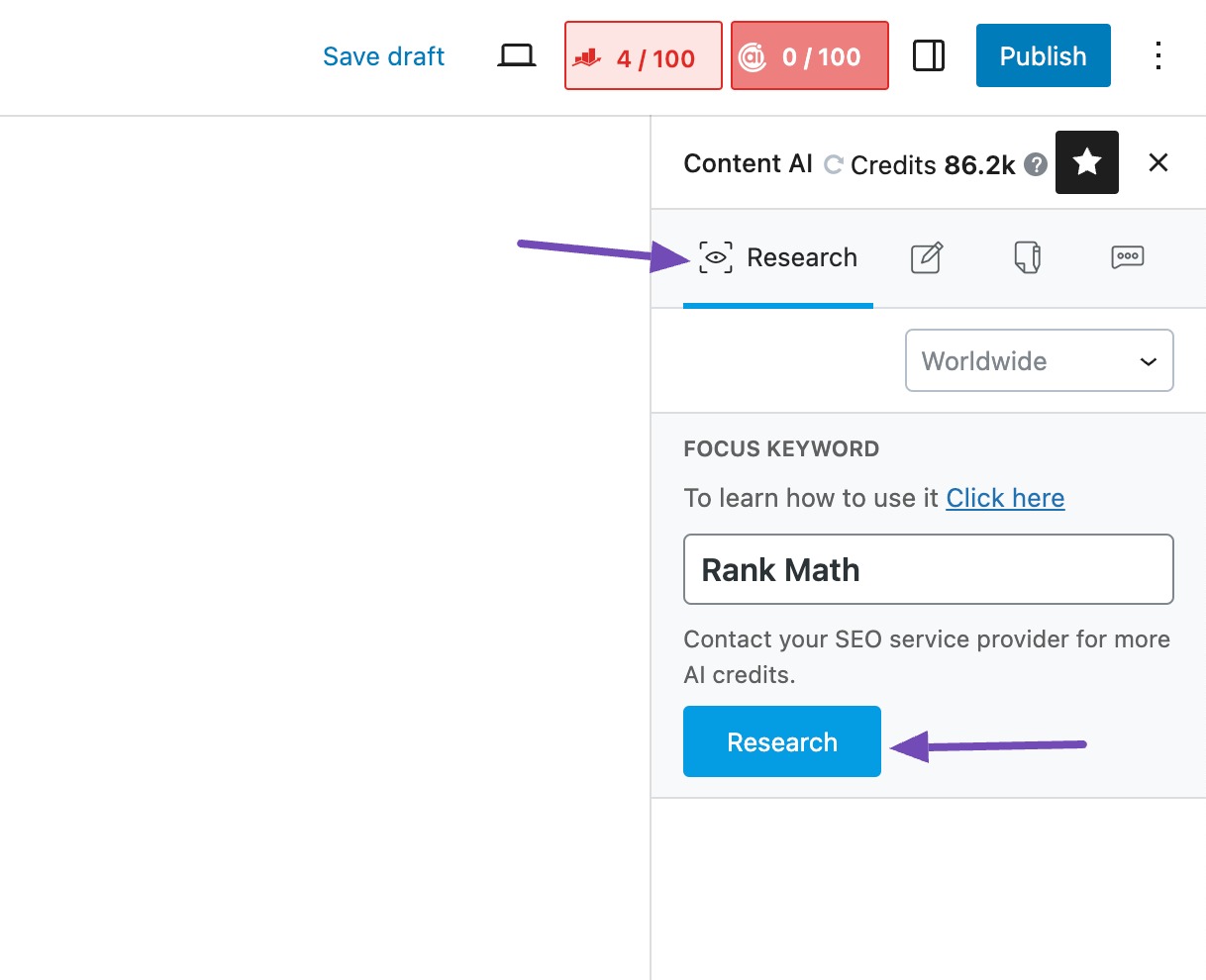 Research View in Block editor