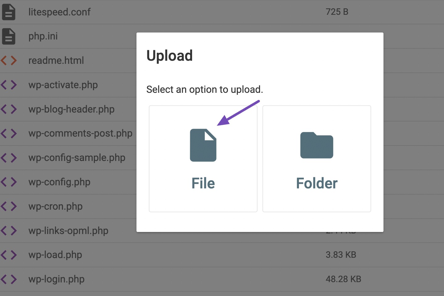 Select the file to upload