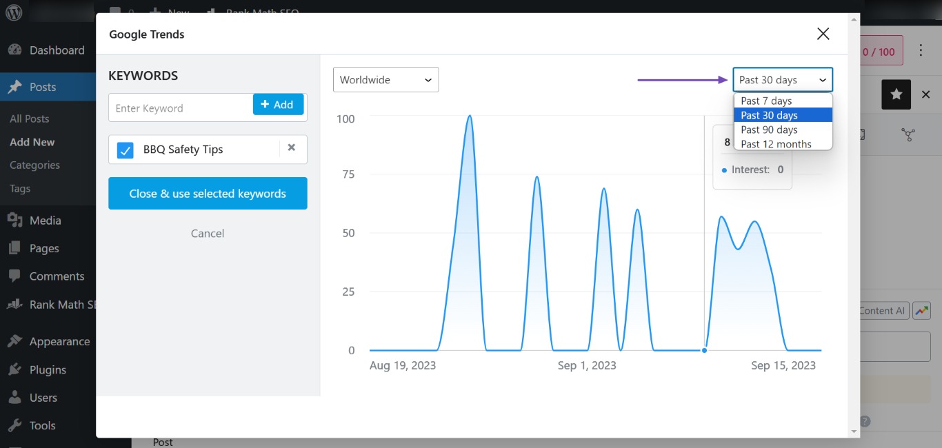 Display a search data timeline in Google Trends