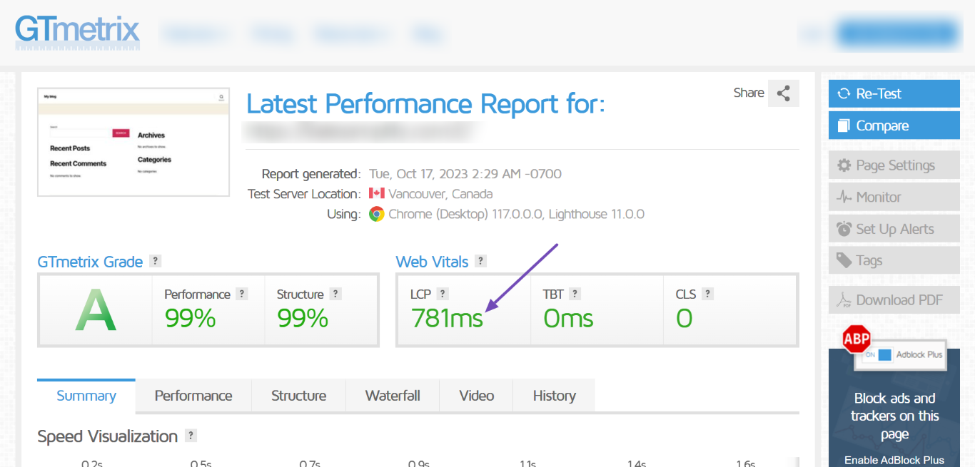 GTmetrix page speed when the plugins Rank Math replaces are installed