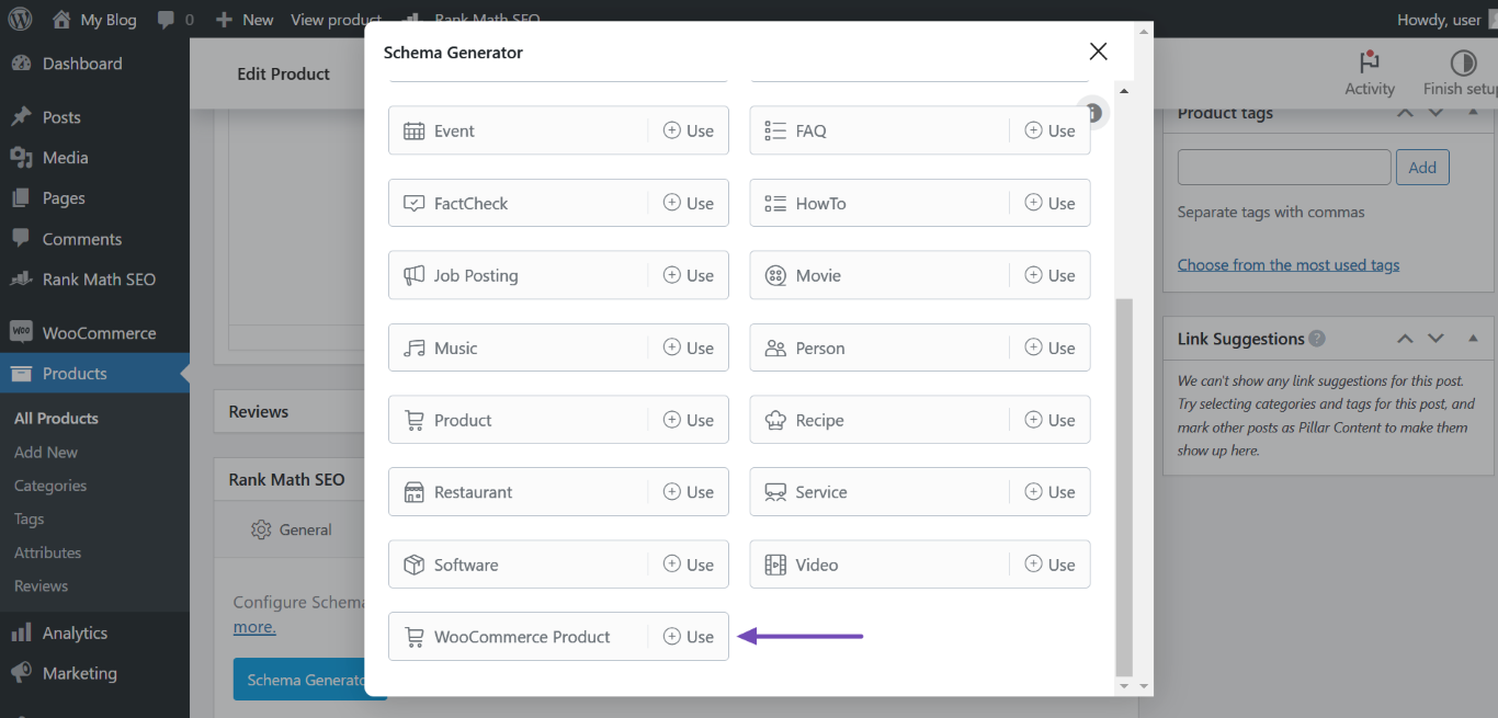 Select the WooCommerce Product Schema