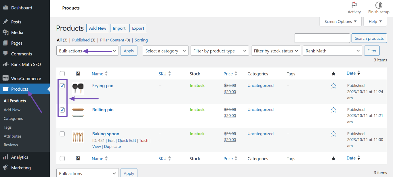 Select the affected products