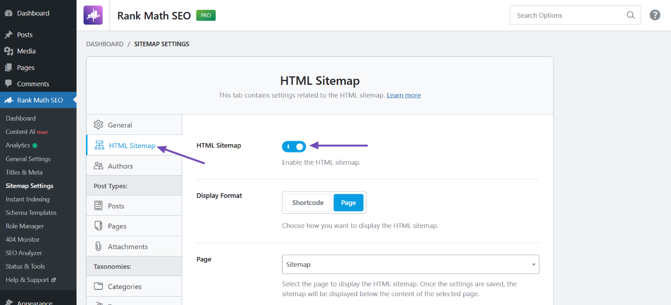 enable HTML Sitemap