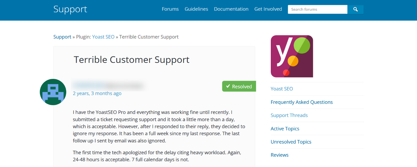 Yoast customer support is limited even if you're a premium member
