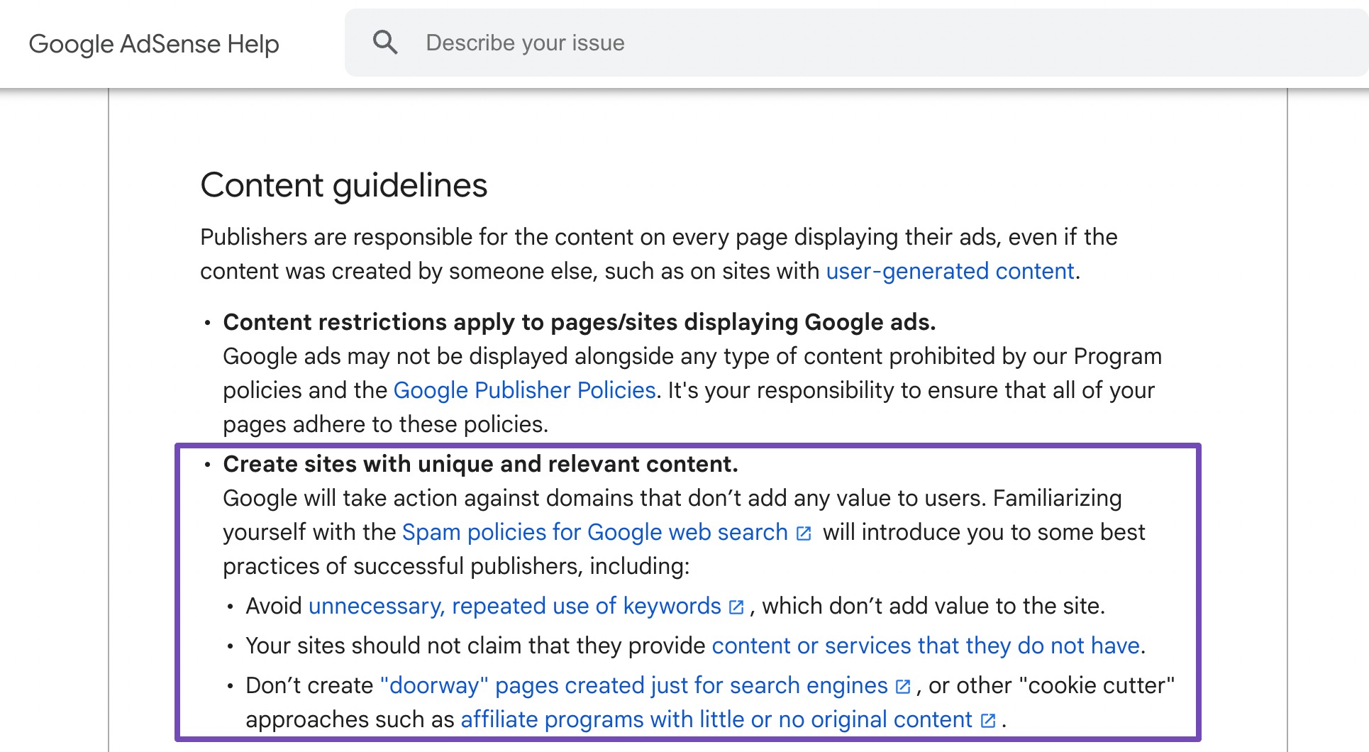 Content Guidelines for Google AdSense approval