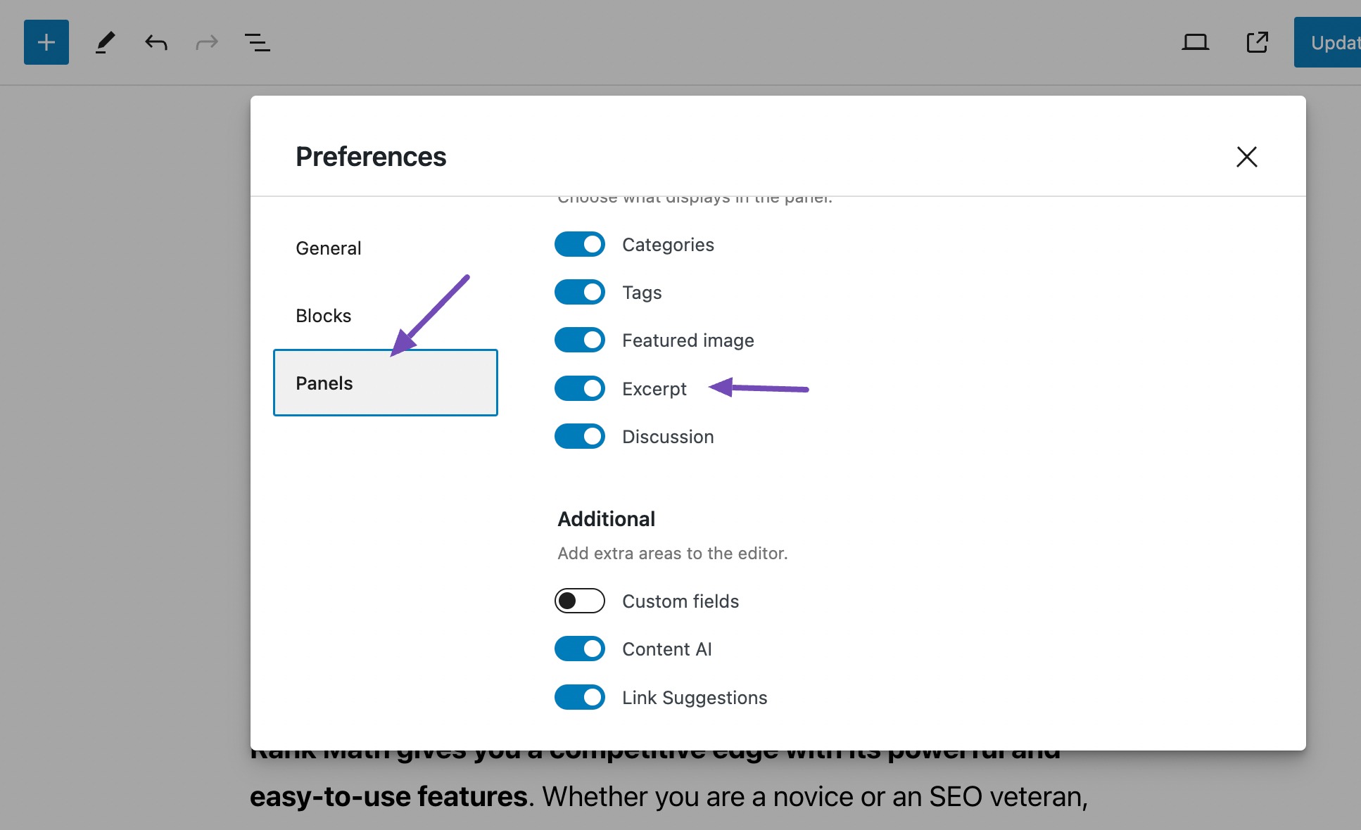 Enable the excerpt option