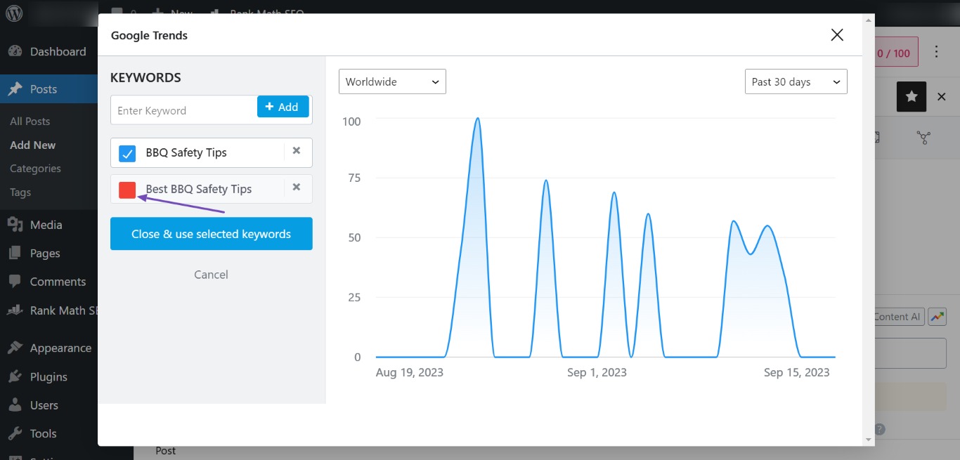 enable or disable a keyword in Google Trends