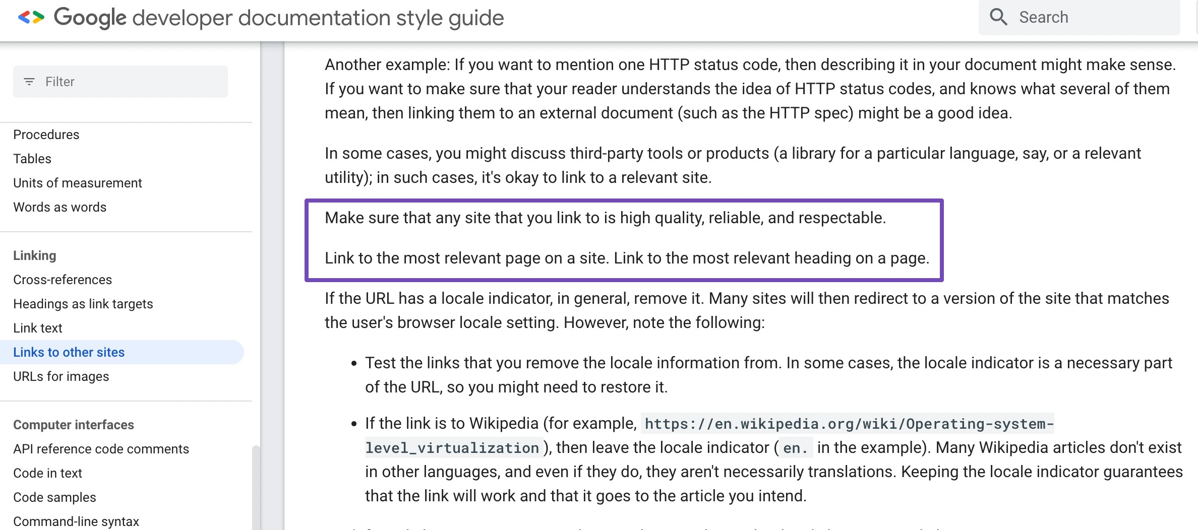 External link guidelines by Google