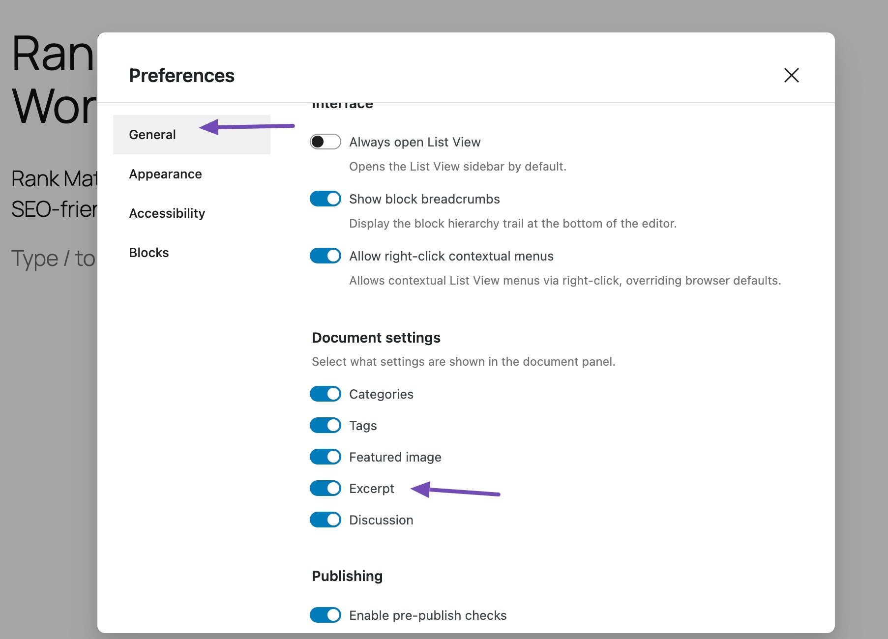 Enable the excerpt option