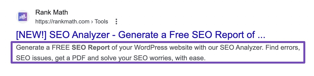 Example of meta-description for on-page SEO