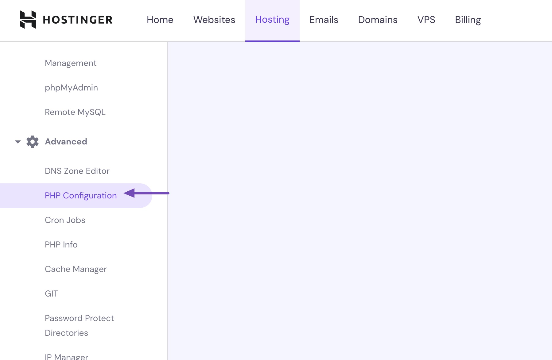 Navigate to PHP Configuration