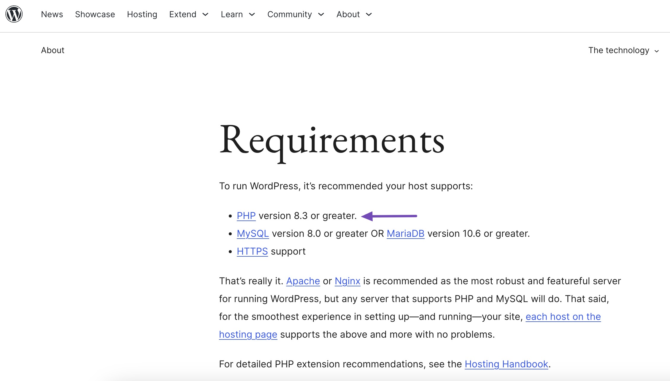Required PHP version